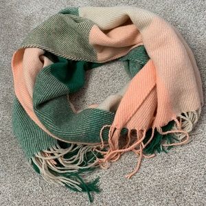 Green and pink plaid oblong scarf